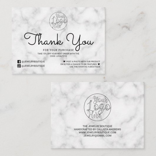 シンプルホワイトブラック大理石お客様ありがとうございます 名刺 (正面/裏面)