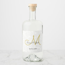 シンプルホワイトブラック金ゴールドエレガントなウェディングモノグラム リキュールボトルラベル