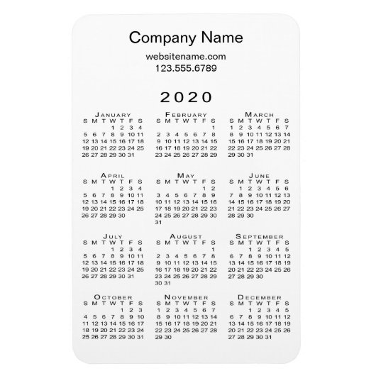 シンプルホワイトブラック2020カレンダー会社名情報 マグネット (縦)