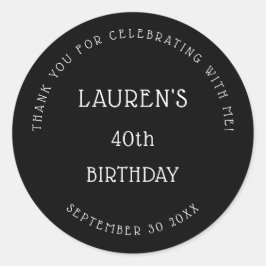 シンプルホワイトブラック40歳の誕生日パーティーありがとう ラウンドシール