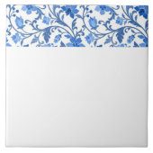 シンプルホワイトブルーフローラ縁どエッジ タイル (正面)
