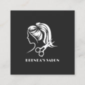 シンプルホワイトヘアサロンロゴ濃い灰色の背景 スクエア名刺 (正面)