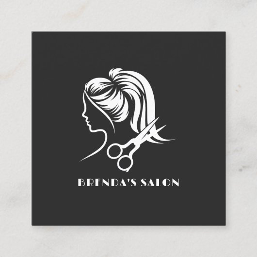 シンプルホワイトヘアサロンロゴ濃い灰色の背景 スクエア名刺 (正面)