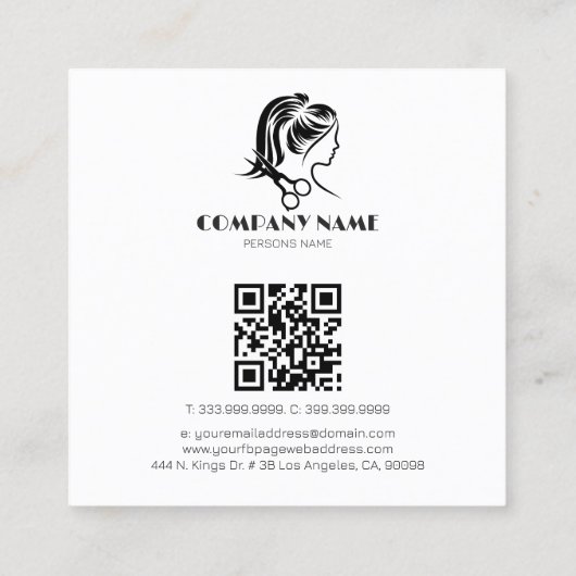 シンプルホワイトヘアサロンロゴ濃い灰色の背景 スクエア名刺 (裏面)