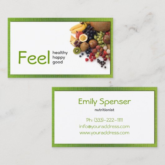 シンプルホワイトヘルシーライフイエローグリーンリネンカード 名刺 (正面/裏面)