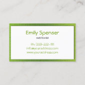 シンプルホワイトヘルシーライフイエローグリーンリネンカード 名刺 (裏面)