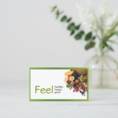 シンプルホワイトヘルシーライフイエローグリーンリネンカード 名刺 (スタンド正面)