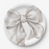 シンプルホワイトボウベビーシャワー ペーパープレート (正面)