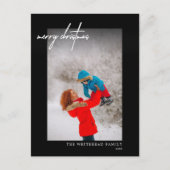 シンプルホワイトメリークリスマスフォトブラック ポストカード (正面)