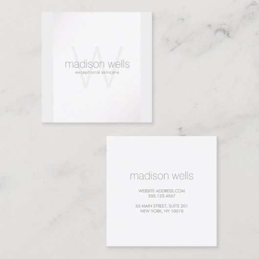 シンプルホワイトモノグラムプロフェッショナル美しい スクエア名刺 (正面/裏面)