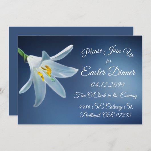 シンプルホワイトリリーイースターディナー招待状 招待状 (正面/裏面)