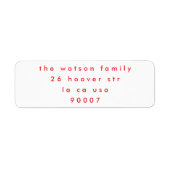 シンプルホワイトレッドクリスマスホリデー差出人住所 ラベル (正面)