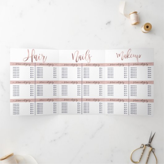 シンプルホワイトローズ金ゴールドサロンスパ価格表 三つ折り招待状 (内部)