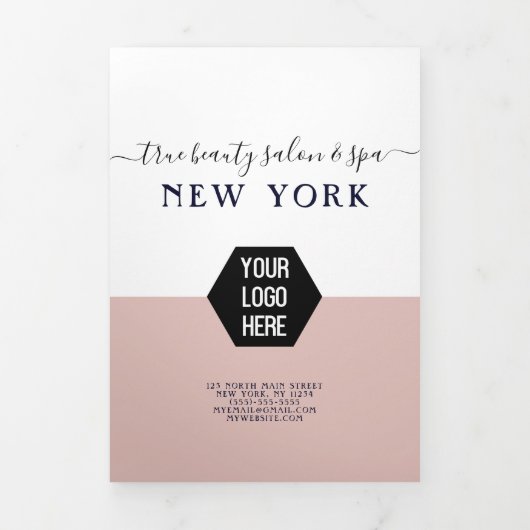 シンプルホワイトローズ金ゴールドロゴサロンスパ価格表 三つ折り招待状 (カバー)