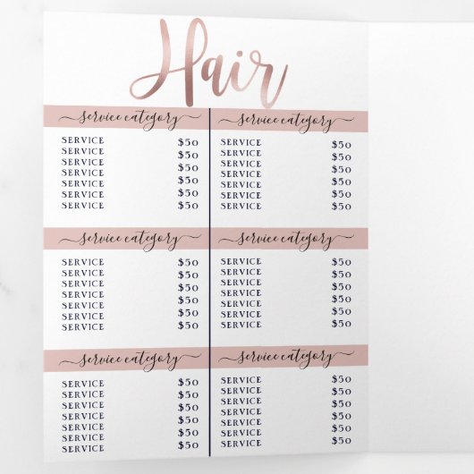 シンプルホワイトローズ金ゴールドロゴサロンスパ価格表 三つ折り招待状 (内部最初)