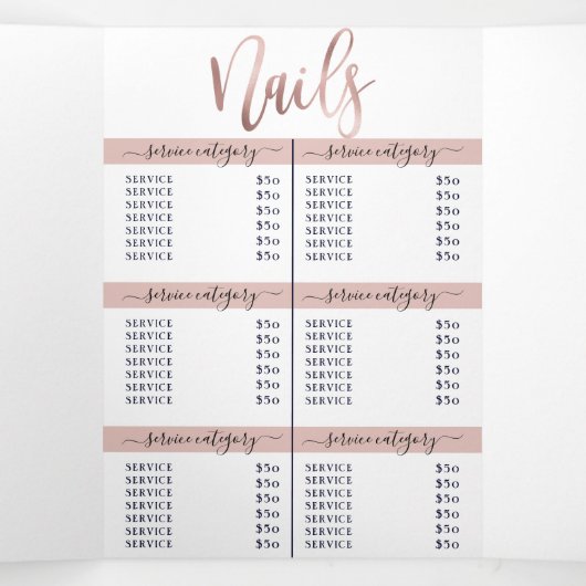 シンプルホワイトローズ金ゴールドロゴサロンスパ価格表 三つ折り招待状 (内部中)