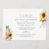 シンプルホワイト両親両花ひまわ結婚り 招待状 (正面/裏面)