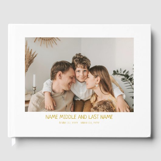 シンプルホワイト金ゴールドフォトお祝いオブ・ライフ ゲストブック (正面)