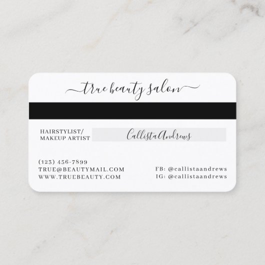 シンプルホワイト金ゴールド署名スクリプトクレジットカード 名刺 (裏面)