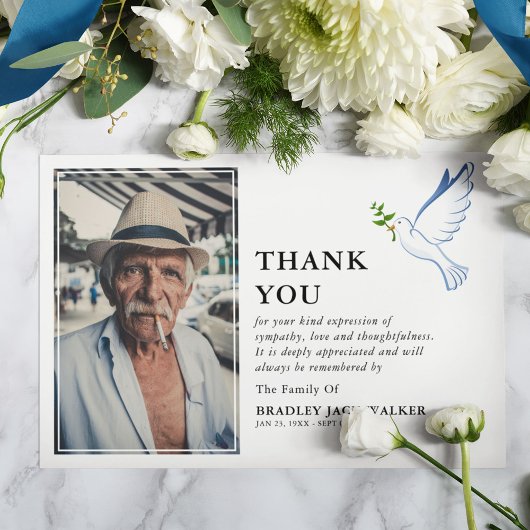 シンプルホワイト鳩フォト葬儀悔やみや弔慰 サンキューカード