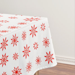 シンプルホワイト&レッドウィンターフローラルパターンクリスマス テーブルクロス