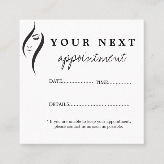 シンプルホワミニマルイト&ブラック美しいサロンアポイン 予約カード (正面)