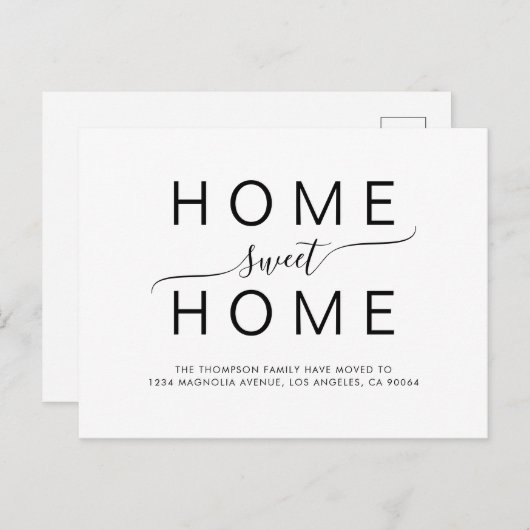 シンプルホームスイートホームスクリプトタイポグラフィ移動 案内ポストカード (正面/裏面)