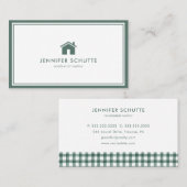 シンプルホームロゴグリーンジンガムパターン不動産仲介業者 名刺 (正面/裏面)