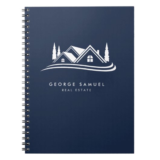 シンプルホームロゴネイビーブルー不動産仲介業者エステ実在ート ノートブック (正面)