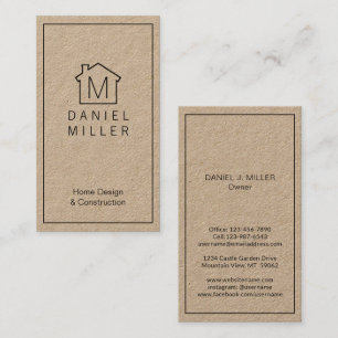 シンプルホームロゴモノグラム垂直クラフト&ブラック 名刺