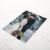 シンプルボウゴールドメリーフォイル&ク結婚したリスマス 箔招待状 (回転した状態)