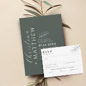 シンプルボタニカルダークグリーンミール選択RSVPカード 出欠カード