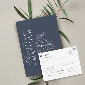 シンプルボタニカルネイビーブルーミール選択RSVPカード 出欠カード