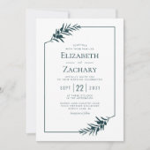 シンプルボタニカルフレームエメラルドグリーン結婚ズ 招待状 (正面)