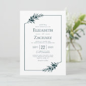 シンプルボタニカルフレームエメラルドグリーン結婚ズ 招待状 (スタンド正面)