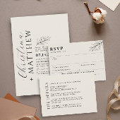 シンプルボタニカルベージュブラックミール選択RSVPカード 出欠カード