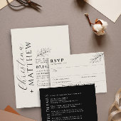 シンプルボタニカルベージュブラックミール選択RSVPカード 出欠カード