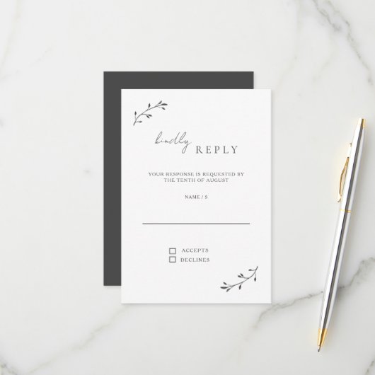 シンプルボタニカルモダンシミニマルッ結婚クス 出欠カード (正面/裏面インサイチュ)