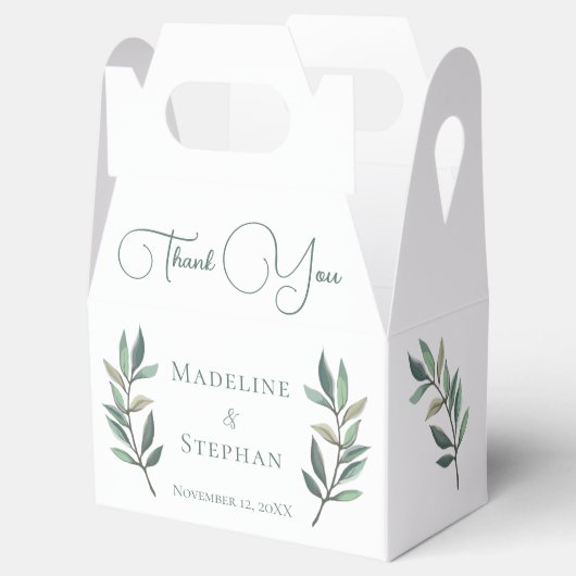 シンプルボタニカルユーカリプタスリーフシック秋の結婚式 フェイバーボックス (オープン)