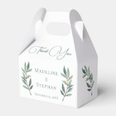 シンプルボタニカルユーカリプタスリーフシック秋の結婚式 フェイバーボックス (正面サイド)