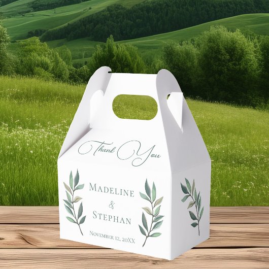 シンプルボタニカルユーカリプタスリーフシック秋の結婚式 フェイバーボックス