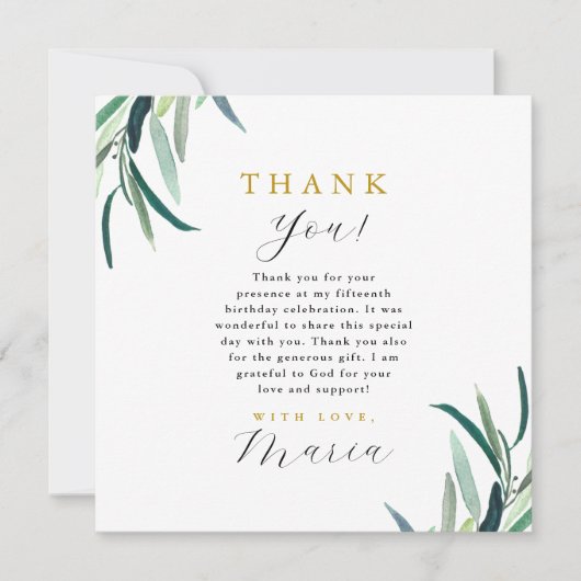 シンプルボタニカル15番誕生日ありがとう 招待状 (正面)