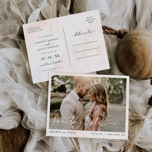 シンプルボタニッ素朴ク結婚式の日付を保存 インビテーションポストカード