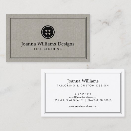 シンプルボタンロゴのシースレス、テーラーリネン 名刺 (正面/裏面)