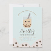 シンプルボバブルミルクティーブルー誕生日 招待状 (正面)