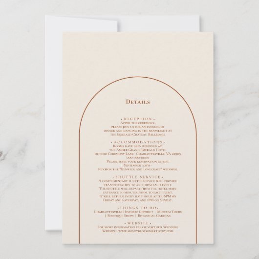 シンプルボホアーチアイボリーの結婚詳細と 招待状 (裏面)