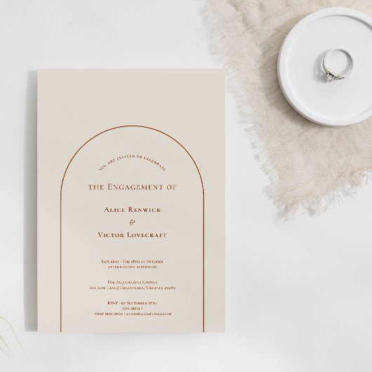 シンプルボホアーチアイボリー婚約パーティ 招待状