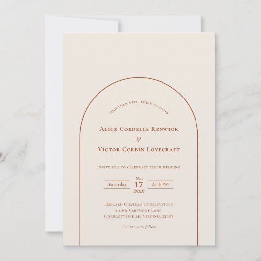 シンプルボホアーチアイボリー結婚ズ 招待状 (正面)