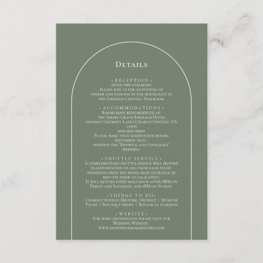 シンプルボホアーチセージグリーン結婚ズ詳細 エンクロージャーカード (正面)