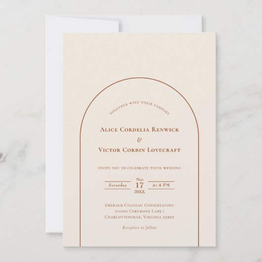 シンプルボホアーチ結婚アイボリーの写真 招待状 (正面)